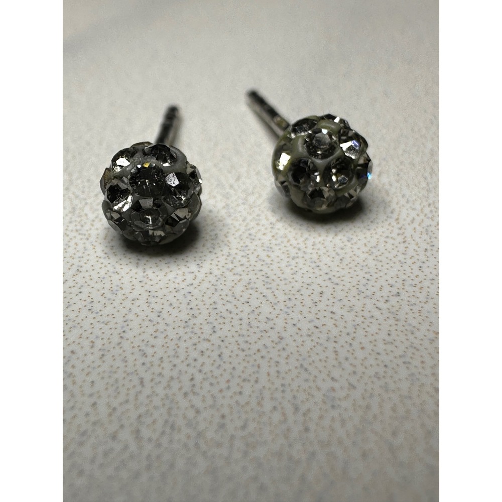 925 Sterling Silver Pave Crystal Disco Ball Stud Earrings Grey Sparkle Jewelry